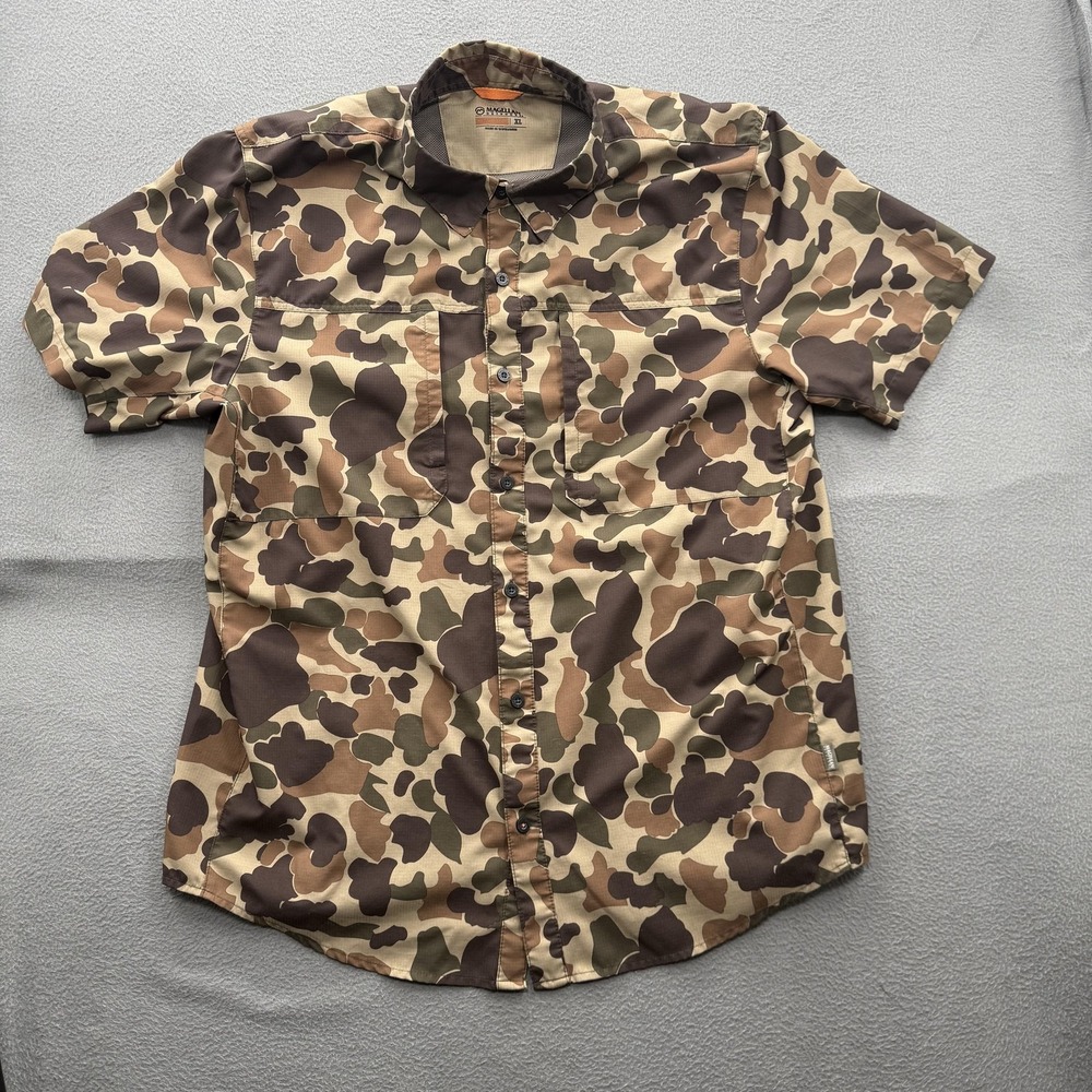Magellan Outdoors Shirt Mens XL Brown Camo Print Short Sleeve Button Up Hunting
